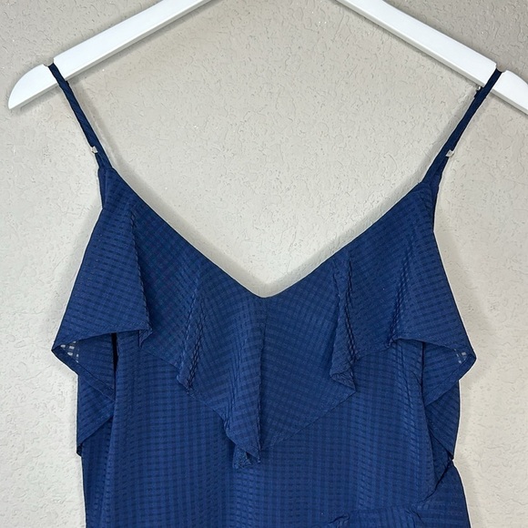 Gianni Bini V Neck Navy Blue Spaghetti Strap Ruffle Mini Dress Size Small - Picture 2 of 13